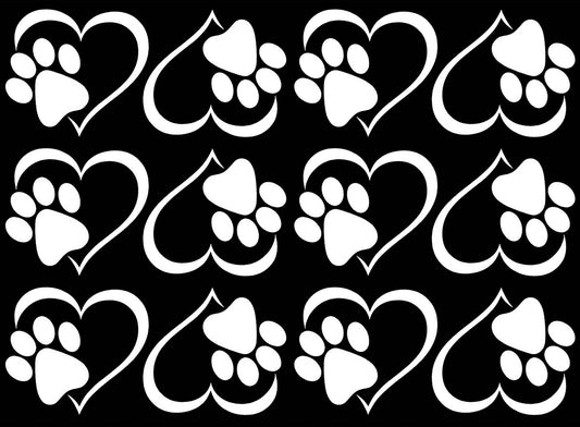 Heart Paw Print 12 pcs White Fused Glass Decals