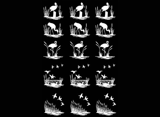 Marsh Birds 15 pcs 1 Inch White Fused Glass Decals
