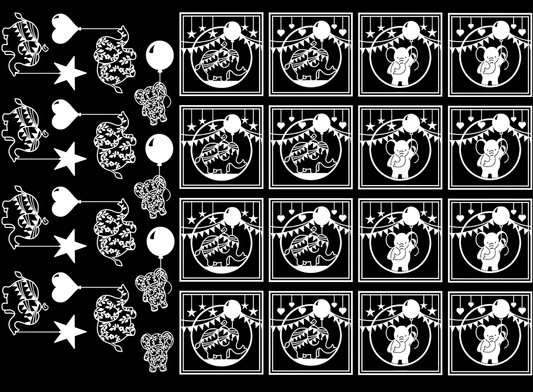Party Elephants 28 pcs White Fused Glass Decals