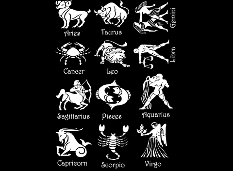 Astrology Zodiac Signs 12 pcs 1" White Fused Glass Decals