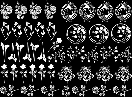Spring Flowers 45 pcs 1 Inch White Fused Glass Decals