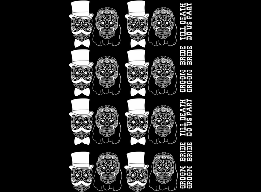 Sugar Skull Bride Groom 16 pcs White Fused Glass Decals