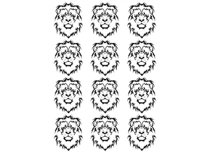 Lion Heads 12 pcs 1.25 Inch Black Fused Glass Decals