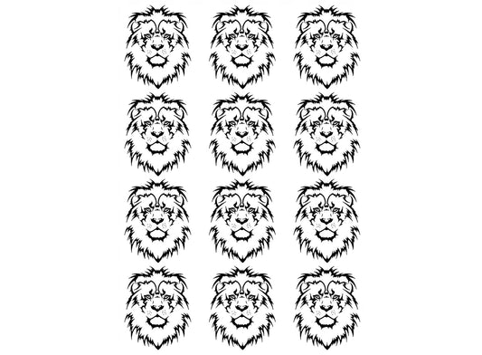 Lion Heads 12 pcs 1.25 Inch Black Fused Glass Decals