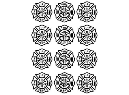 Firefighter's Maltese Cross 12 pcs 1.15 Inch Black Fused Glass Decals