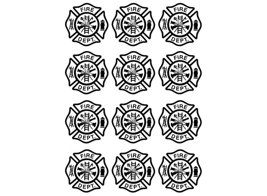 Firefighter's Maltese Cross 12 pcs 1.15 Inch Black Fused Glass Decals