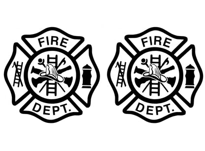 Firefighter's Maltese Cross 2 pcs 3 Inch Black Fused Glass Decals