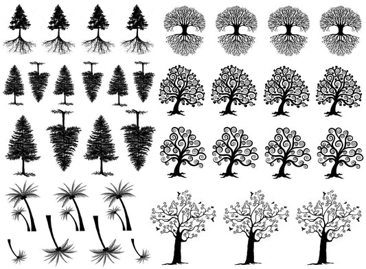 Tree Curly Q 36 pcs 0.5 to 1.25 Inch Black Fused Glass Decals