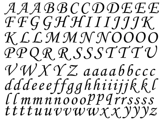 Corsiva Font Alphabet 156 pcs 0.5 Inch tall Black Fused Glass Decals
