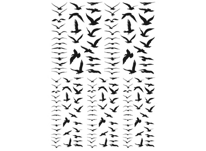 Tiny Birds in Flight 155 pcs 0.25 to 0.5 Inch Black Fused Glass Decals