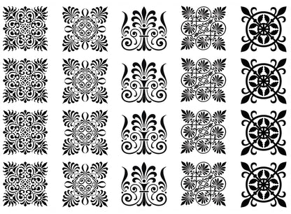 Ornate Squares 20 pcs 1.15 Inch Black Fused Glass Decals