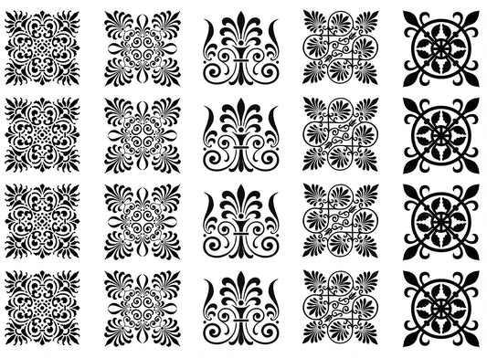 Ornate Squares 20 pcs 1.15 Inch Black Fused Glass Decals
