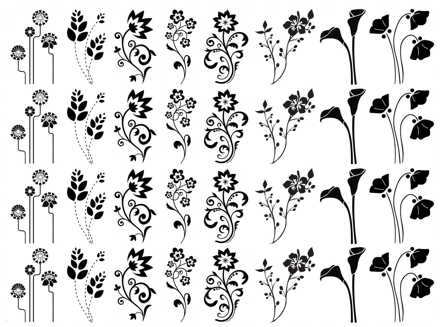 Fantasy Flowers 32 pcs 1.25 Inch Black Fused Glass Decals