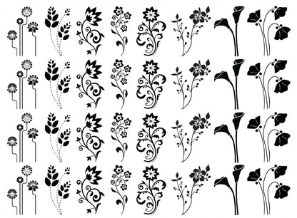Fantasy Flowers 32 pcs 1.25 Inch Black Fused Glass Decals