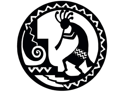 Kokopelli Circle 2 pcs 4 Inch Black Fused Glass Decals