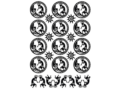 Kokopelli Circles 26 pcs 1 Inch Black Fused Glass Decals