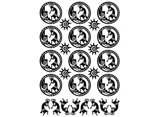 Kokopelli Circles 26 pcs 1 Inch Black Fused Glass Decals