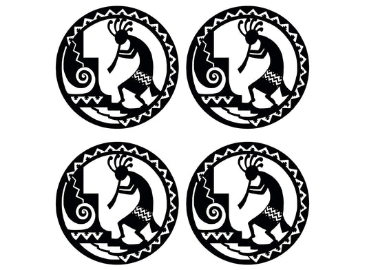 Kokopelli Circle 4 pcs 2 Inch Black Fused Glass Decals
