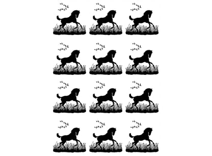 Horse in Meadow 12 pcs 1.15 Inch Black Fused Glass Decals