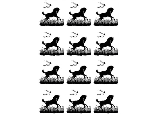 Horse in Meadow 12 pcs 1.15 Inch Black Fused Glass Decals