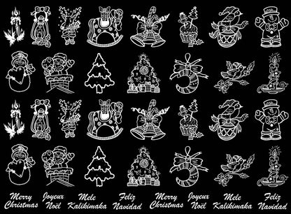 Christmas Sketch 39 pcs 1 Inch White Fused Glass Decals