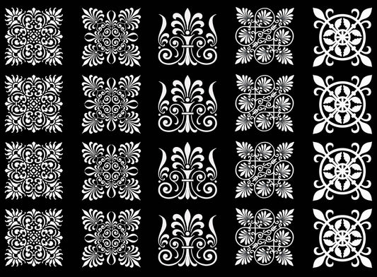 Ornate Squares 20 pcs 1 Inch White Fused Glass Decals