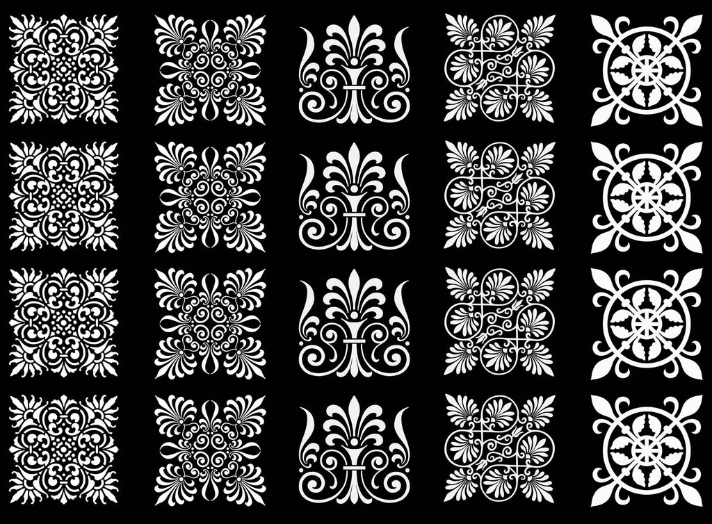 Ornate Squares 20 pcs 1-1/16" White Fused Glass Decals