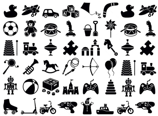 Christmas Toys 48 pcs 1/2" to 3/4" Black Fused Glass Decals