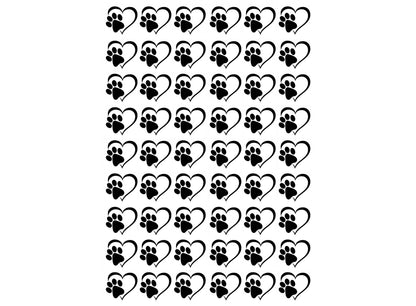 Heart Paw Print 54 pcs 0.5 Inch Black Fused Glass Decals