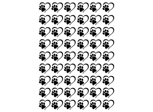 Heart Paw Print 54 pcs 0.5 Inch Black Fused Glass Decals