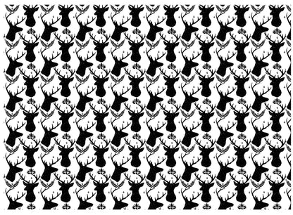 Allover Deer Heads 1 pc 5 x 7 Inch Black Fused Glass Decal