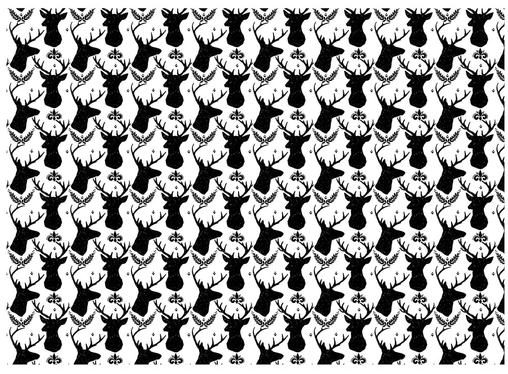 Allover Deer Heads 1 pc 5" X 7" Black Fused Glass Decal