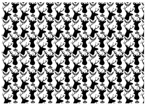 Allover Deer Heads 1 pc 5" X 7" Black Fused Glass Decal