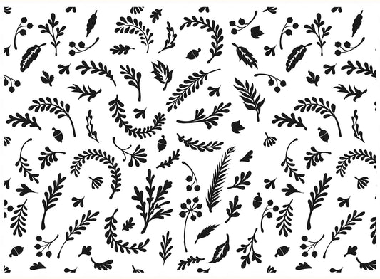 Tossed Leaves 1 pc 5 x 7 Inch Black Fused Glass Decals