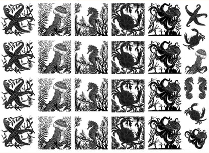 Sea Crab Star Jelly Fish 27 pcs 1 Inch Black Fused Glass Decals