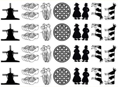 Dutch Windmill Wooden Shoes 32 pcs 1 Inch Black Fused Glass Decals