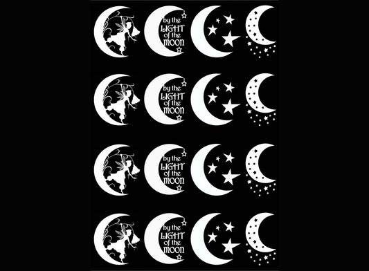 Crescent Moon Fun 16 pcs 1 Inch White Fused Glass Decals