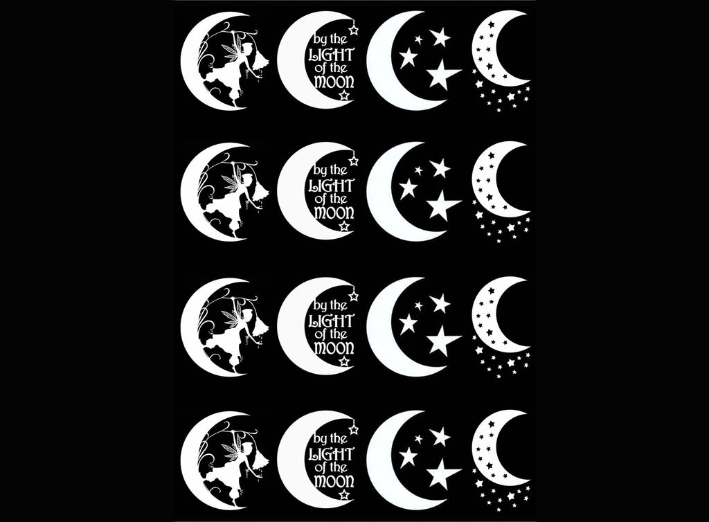 Crescent Moon Fun 16 pcs 1" White Fused Glass Decals