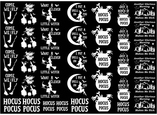 Halloween Witch Hocus Pocus 37 pcs White Fused Glass Decals