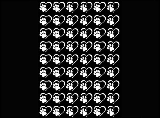 Heart Paw Print 54 pcs 0.5 Inch White Fused Glass Decals