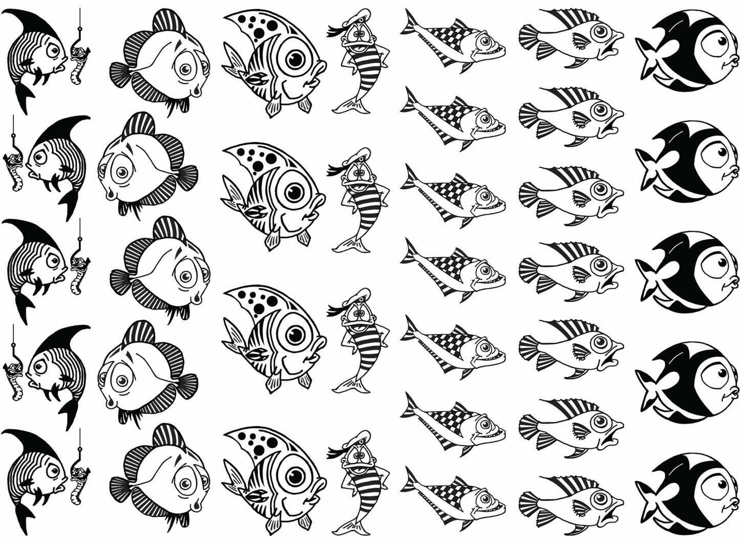 Funny Fish 37 pcs 1 Inch Black Fused Glass Decals