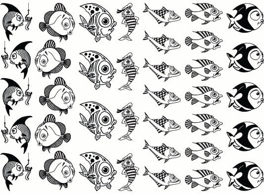 Funny Fish 37 pcs 1 Inch Black Fused Glass Decals
