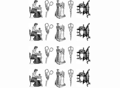 Vintage Sewing 20 pcs 1 Inch Black Fused Glass Decals