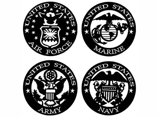 Air Force Marine Army Navy 4 pcs 2" Black Fused Glass Decals