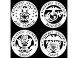 Air Force Marine Army Navy 4 pcs 2" White Fused Glass Decals
