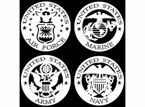 Air Force Marine Army Navy 4 pcs 2" White Fused Glass Decals