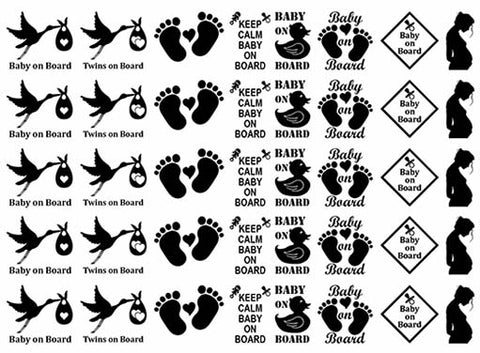 Baby on Board  40 pcs 1" Black Fused Glass Decals