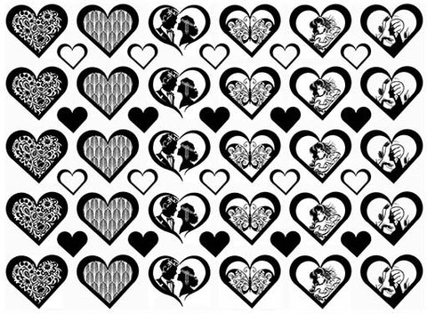 Art Nouveau Hearts 50 pcs 1/2" to 1" Black Fused Glass Decals