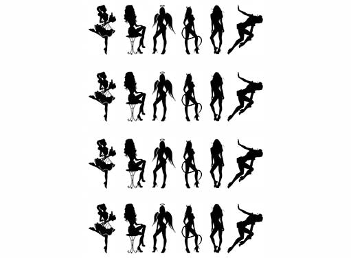 Pin Up Girls  24 pcs 1 Inch Black Fused Glass Decals