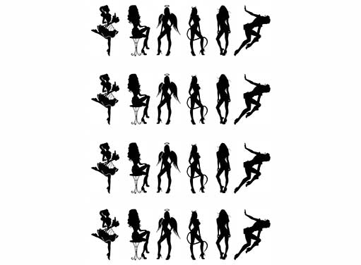 Pin Up Girls  24 pcs 1" Black Fused Glass Decals